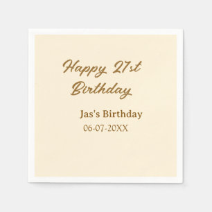 Happy 21st birthday brown pastel yellow name date  napkin