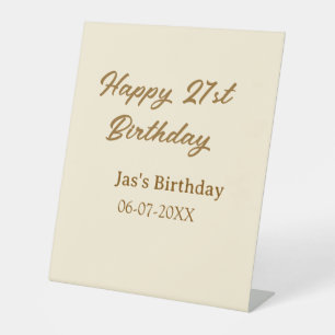 Happy 21st birthday brown pastel yellow name date pedestal sign