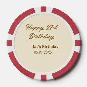 Happy 21st birthday brown pastel yellow name date poker chips