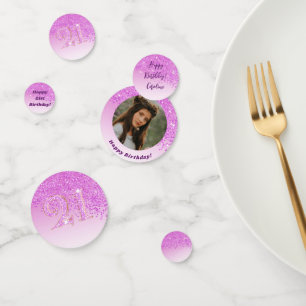 Happy 21st Birthday Chic Falling Pink Glitter Confetti