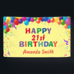 Happy 21st Birthday Colorful Balloons Yellow Banner<br><div class="desc">Happy 21st Birthday Colorful Balloons Confetti Yellow Banner. For further customization,  please click the "Customize it" button and use our design tool to modify this template.</div>