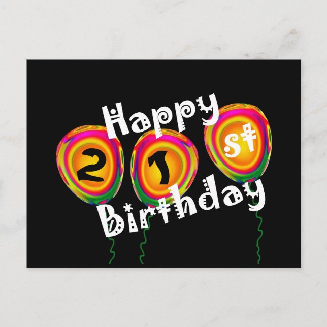 Happy 21st Birthday Colourful Balloons Postcard (Front)