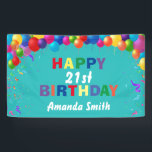 Happy 21st Birthday Colourful Balloons Teal Banner<br><div class="desc">Happy 21st Birthday Colourful Balloons Confetti Teal Aqua Turquoise Blue Banner. For further customisation,  please click the "Customise it" button and use our design tool to modify this template.</div>