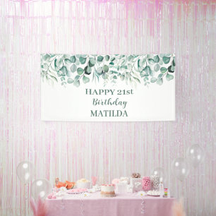 Happy 21st Birthday Eucalyptus Botanical Rustic Banner