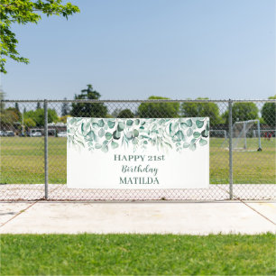 Happy 21st Birthday Eucalyptus Botanical Rustic Banner