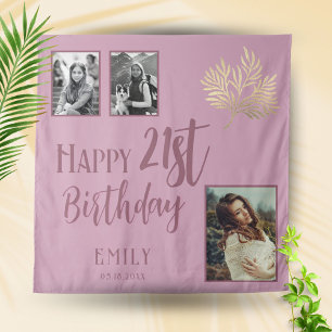 Happy 21st Birthday Gold Foliage 3 Photo Backdrop Tapestry