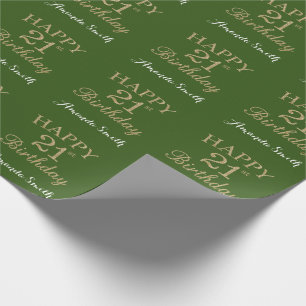 Happy 21st Birthday Gold Glitter and Green Wrapping Paper