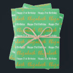Happy 21st Birthday Gold Name Emerald Green White Wrapping Paper Sheet<br><div class="desc">The sheets are emerald green. All of them have a text pattern for the recipient's name in a faux gold script and the phrase Happy 21st Birthday. The name (Shown: Elizabeth) appears in an elegant faux (not foil) gold script. The other text is white. All of the text can be...</div>