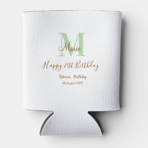Happy 21st Birthday green add name monogram brown Can Cooler