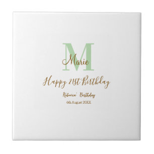 Happy 21st Birthday green add name monogram brown Ceramic Tile