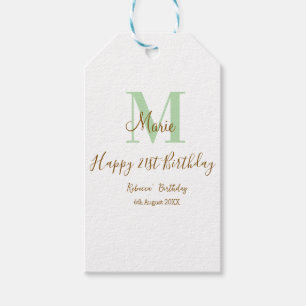 Happy 21st Birthday green add name monogram brown Gift Tags
