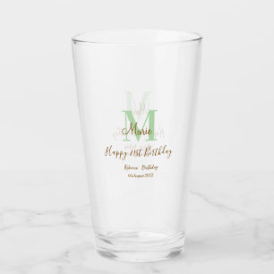 Happy 21st Birthday green add name monogram brown Glass