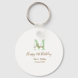 Happy 21st Birthday green add name monogram brown  Key Ring