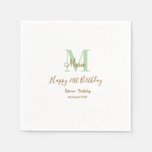 Happy 21st Birthday green add name monogram brown Napkin