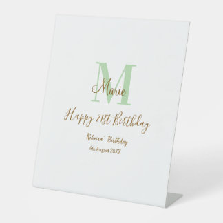Happy 21st Birthday green add name monogram brown  Pedestal Sign
