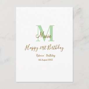 Happy 21st Birthday green add name monogram brown Postcard