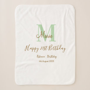 Happy 21st Birthday green add name monogram brown Sherpa Blanket