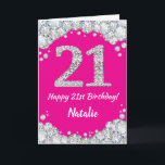 Happy 21st Birthday Hot Pink and Silver Glitter Card<br><div class="desc">Happy 21st Birthday Hot Pink and Silver Glitter Card with personalised name. For further customisation,  please click the "Customise it" button and use our design tool to modify this template.</div>
