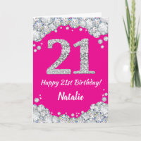Happy 21st Birthday Hot Pink and Silver Glitter