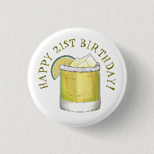 Happy 21st Birthday Margarita Cocktail Mixed Drink 3 Cm Round Badge