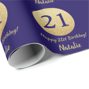 Happy 21st Birthday Navy Blue and Gold Glitter Wrapping Paper