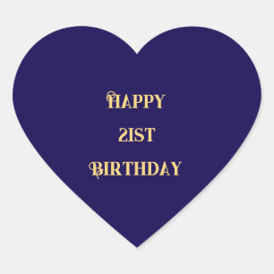 Happy 21st Birthday Navy Blue Black Twenty One Heart Sticker