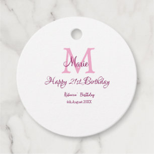 Happy 21st Birthday pink add name monogram modern Favour Tags