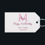 Happy 21st Birthday pink add name monogram modern Gift Tags<br><div class="desc">beautiful design</div>