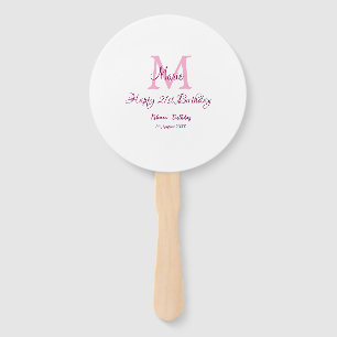 Happy 21st Birthday pink add name monogram modern Hand Fan