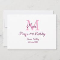 Happy 21st Birthday pink add name monogram modern