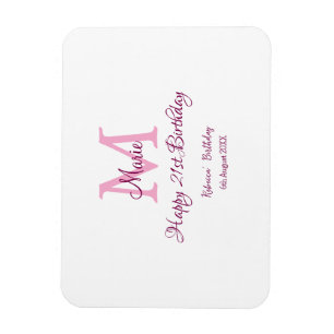 Happy 21st Birthday pink add name monogram modern Magnet