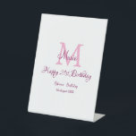 Happy 21st Birthday pink add name monogram modern Pedestal Sign<br><div class="desc">beautiful design</div>