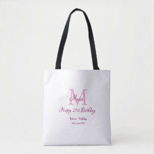 Happy 21st Birthday pink add name monogram modern Tote Bag