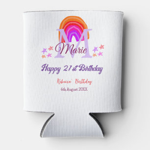Happy 21st Birthday pink add name monogram rainbow Can Cooler