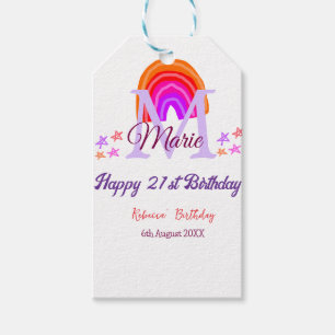 Happy 21st Birthday pink add name monogram rainbow Gift Tags