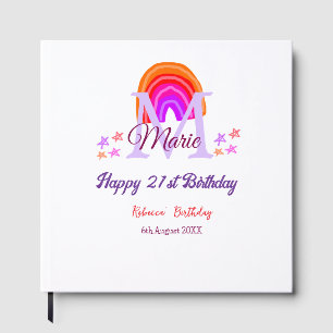 Happy 21st Birthday pink add name monogram rainbow Guest Book