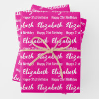 Happy 21st Birthday Script Name Hot Pink and White