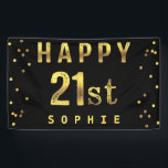 Happy 21st Faux Gold Foil Confetti Black Banner<br><div class="desc">Personalised 21st birthday party banner for women with beautiful faux gold foil confetti graphic images border. Chic modern Happy 21st fixed text with faux gold foil effect on a classic black background. If you need any assistance customising your product please contact me via my store and I will be happy...</div>