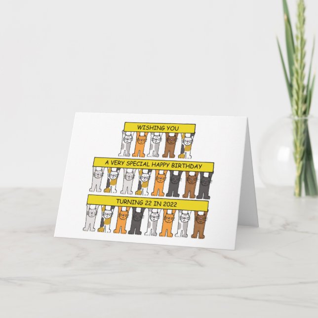 Happy 22nd Birthday 22 in 2022 Cartoon Cats Card (Front)