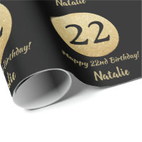 Happy 22nd Birthday Black and Gold Glitter