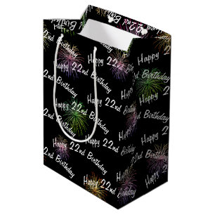 Happy 22nd Birthday fireworks on black Medium Gift Bag