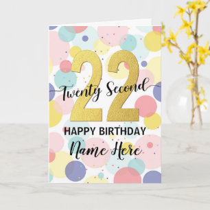 Happy 22nd Birthday Pastel Rainbow Gold Woman Card