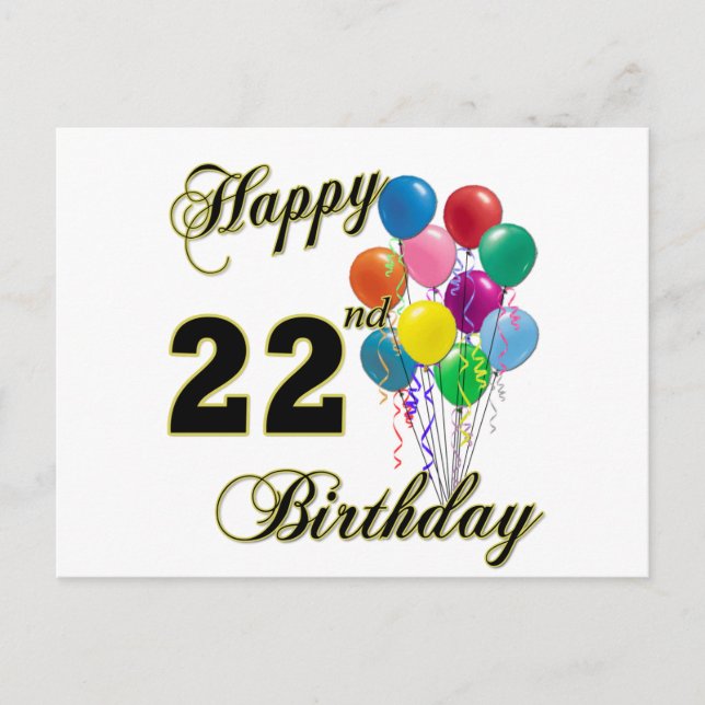 Happy 22nd Birthday with Balloons Postcard (Front)