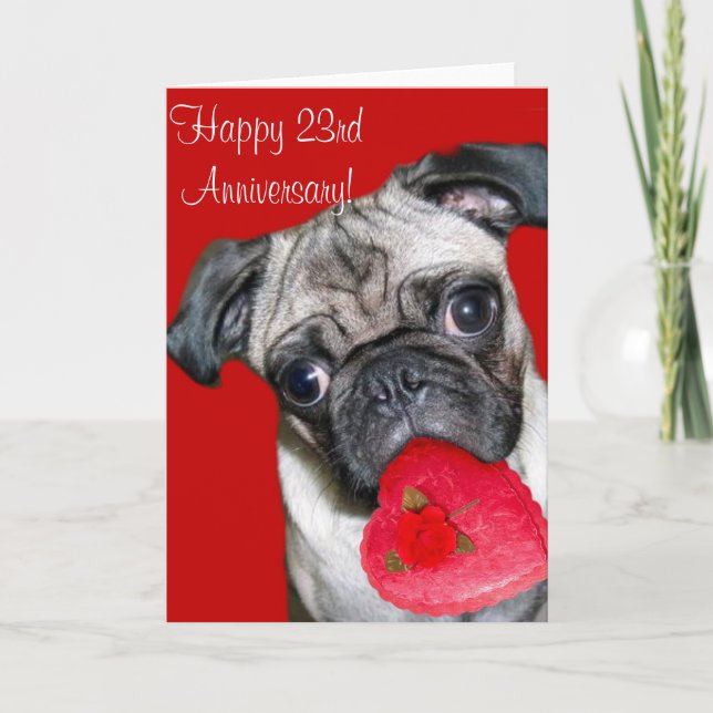 Happy 23rd Anniversary pug greeting card (Front)