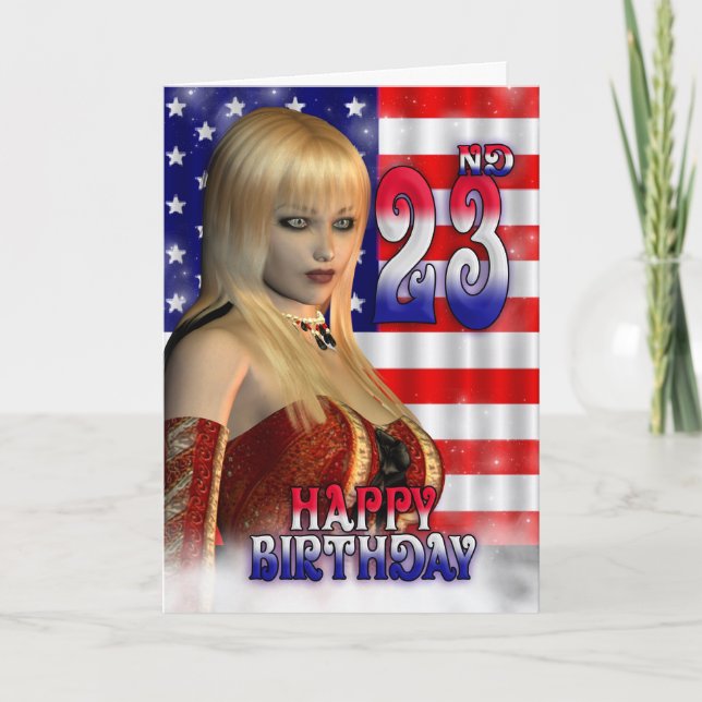 Happy 23rd Birthday, American Flag, USA Card (Front)