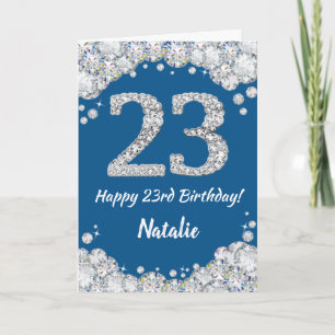 Happy 23rd Birthday Blue and Silver Glitter Card