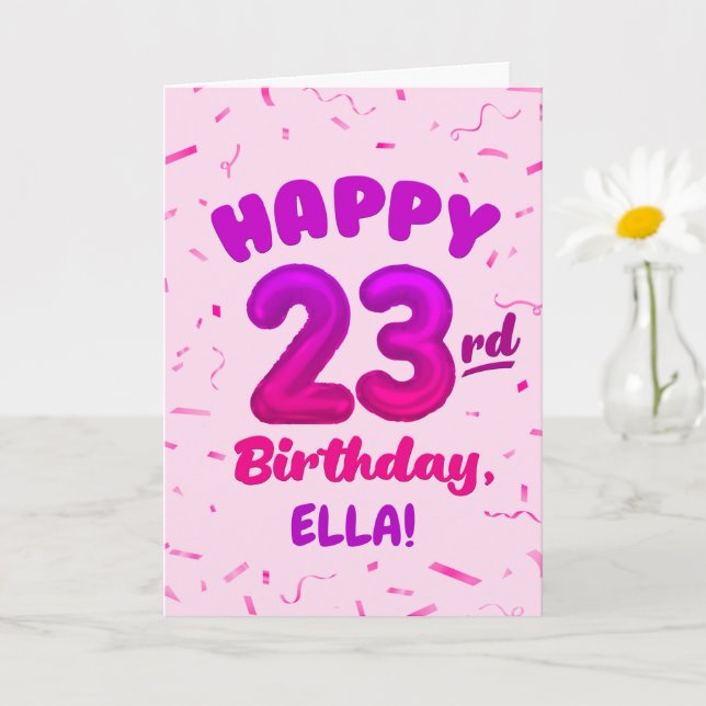 Happy 23rd Birthday Card with Custom Name (Small Plant)