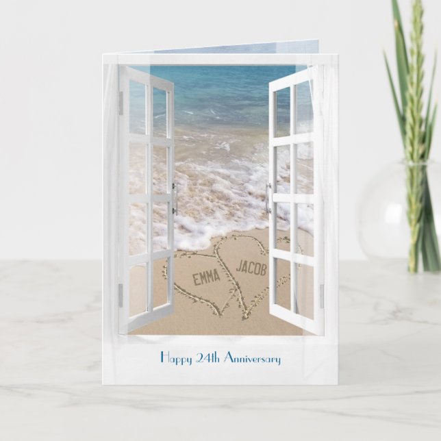 Happy 24th Anniversary open beach window Card (Front)