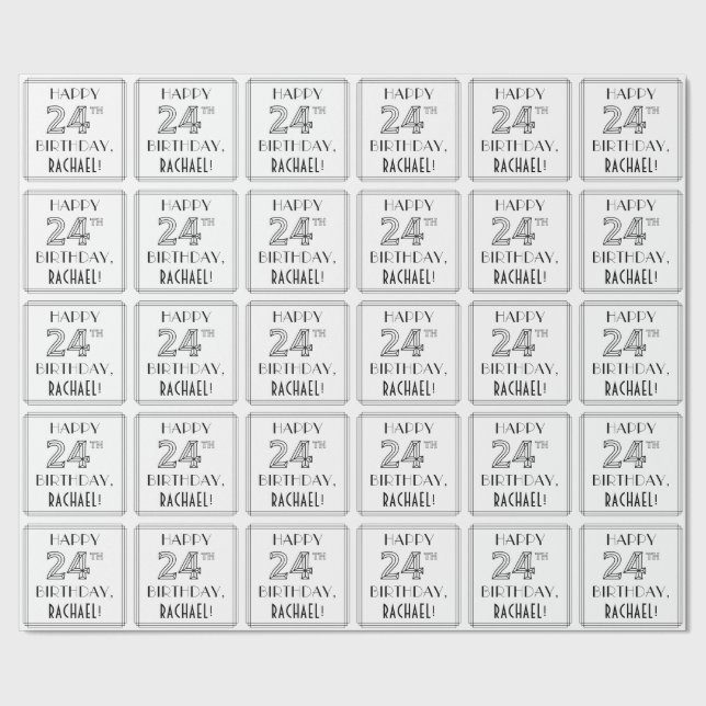 HAPPY 24TH BIRTHDAY; Art Deco Style; Custom Name Wrapping Paper (Seam)