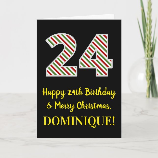 Happy 24th Birthday & Merry Christmas, Custom Name Card (Front)